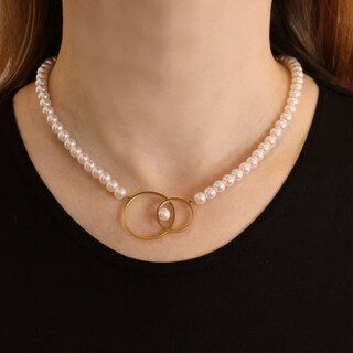 Women's Pearl Necklace 316L Steel-IP Gold Plated BCO503D Anartxy